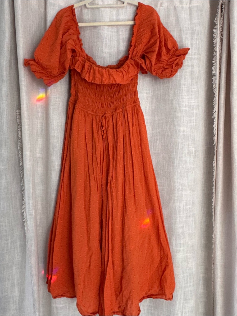Medium dark orange off the shoulder maxi dress